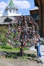 Traditional wedding locks on metallic tree in Moscow